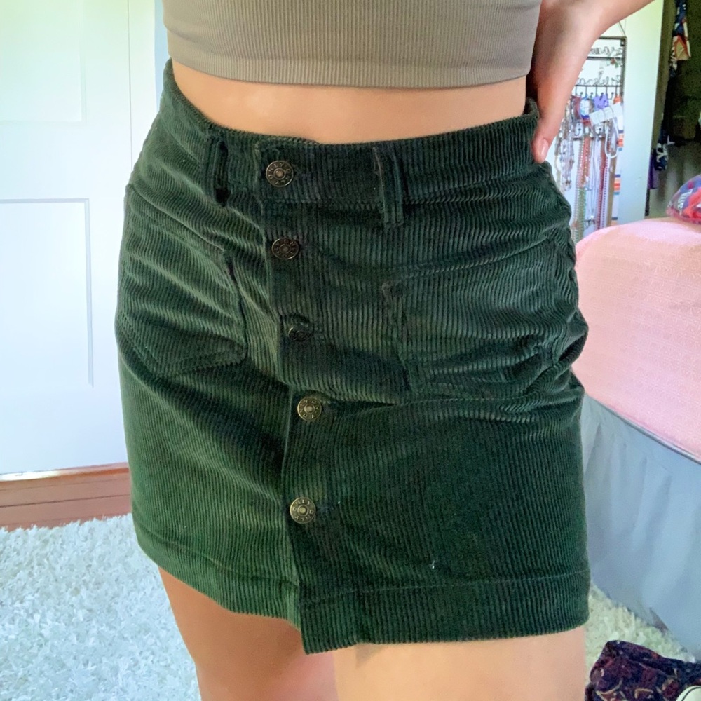 Green Corduroy Button Up Skirt
